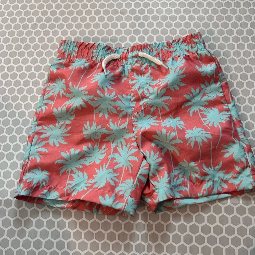 Coral and Mint Palm-Print Swim Shorts Summer Beach Size 18M